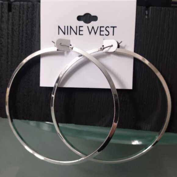 Nine West Jewelry - NINE WEST Mod Shiny Silver Knife Edge 3" Hoop Earrings**NEW!
